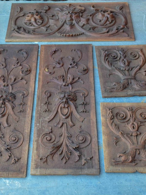 Five pieces of antique Italian carved wood paneling Online Sale