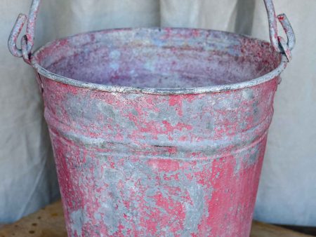 Antique French zinc bucket with red   pink patina Sale