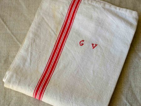 Antique French tea towel with GV monogram Discount