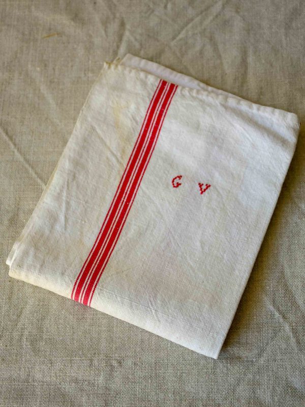 Antique French tea towel with GV monogram Discount