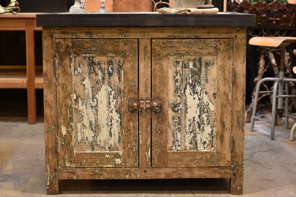 Kitchen island, zinc border & 2 cupboards, antique Online